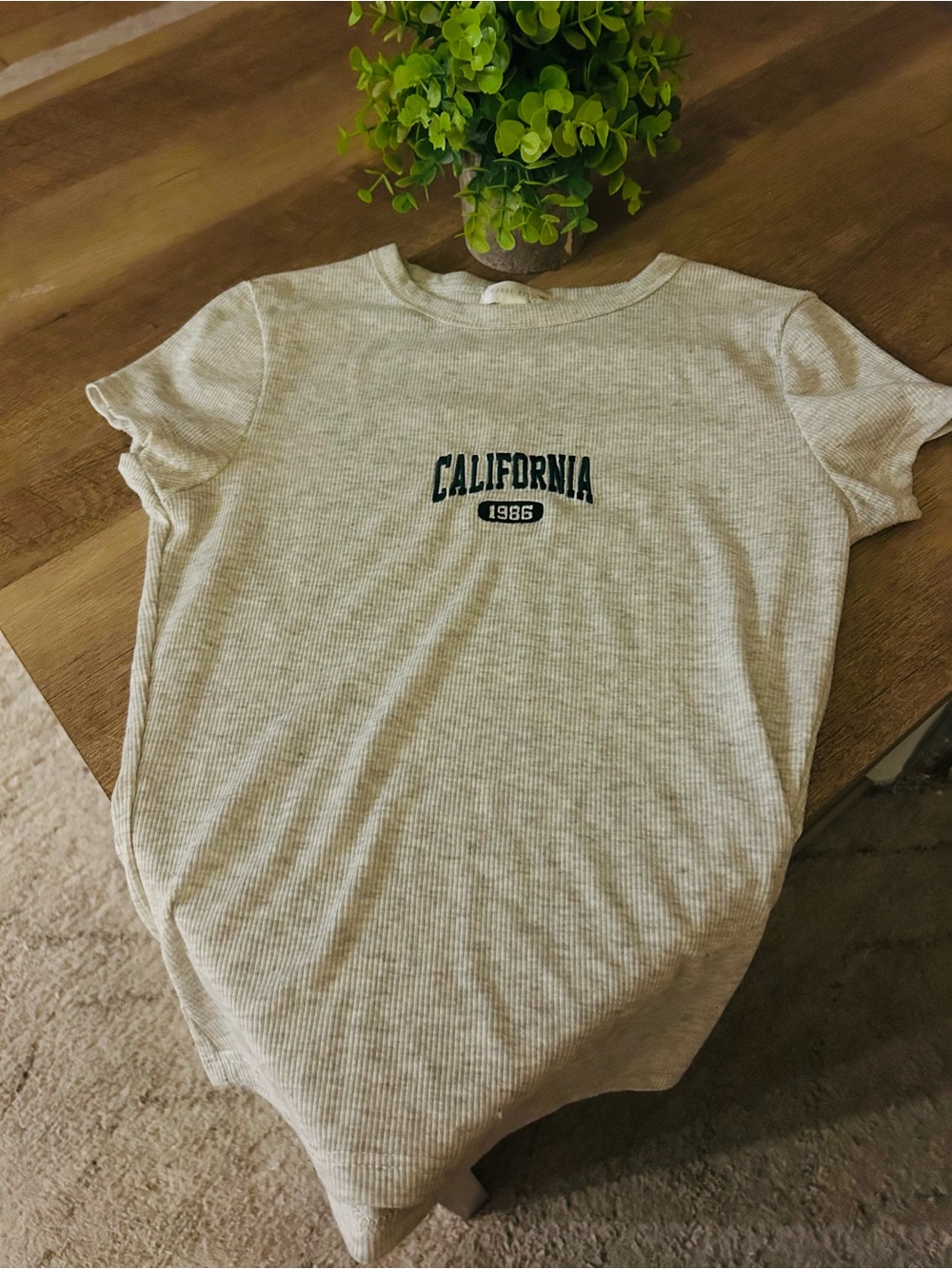California 1986 Ribbed Tee - Cream with Green Logo